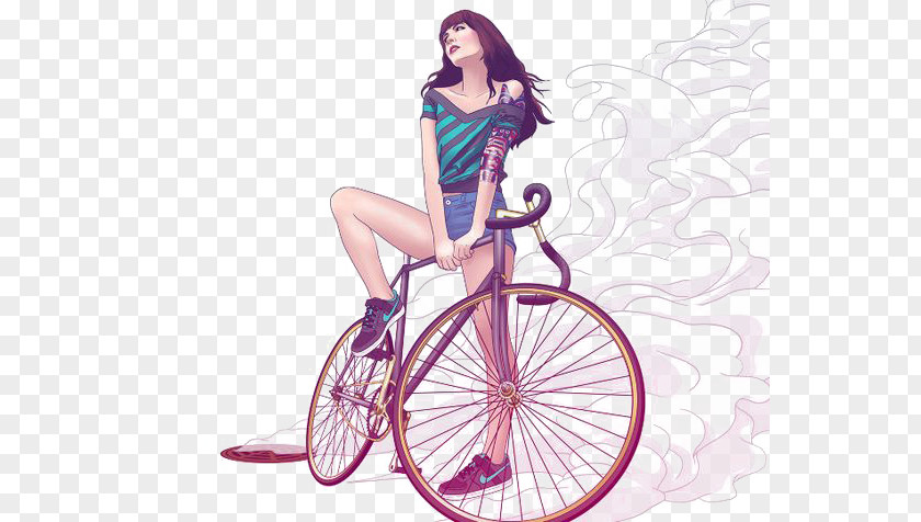 Street Beat Girls Fixed-gear Bicycle Drawing Illustration PNG