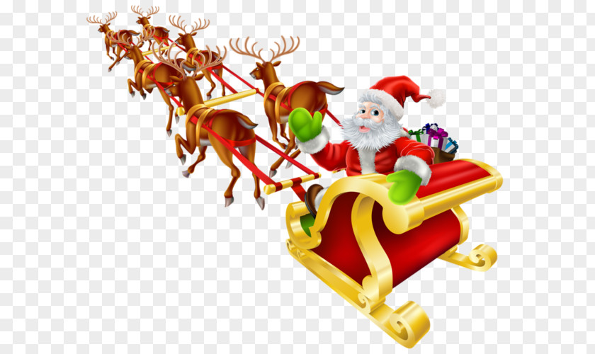 Clause Vector Santa Claus Sled Christmas Reindeer PNG