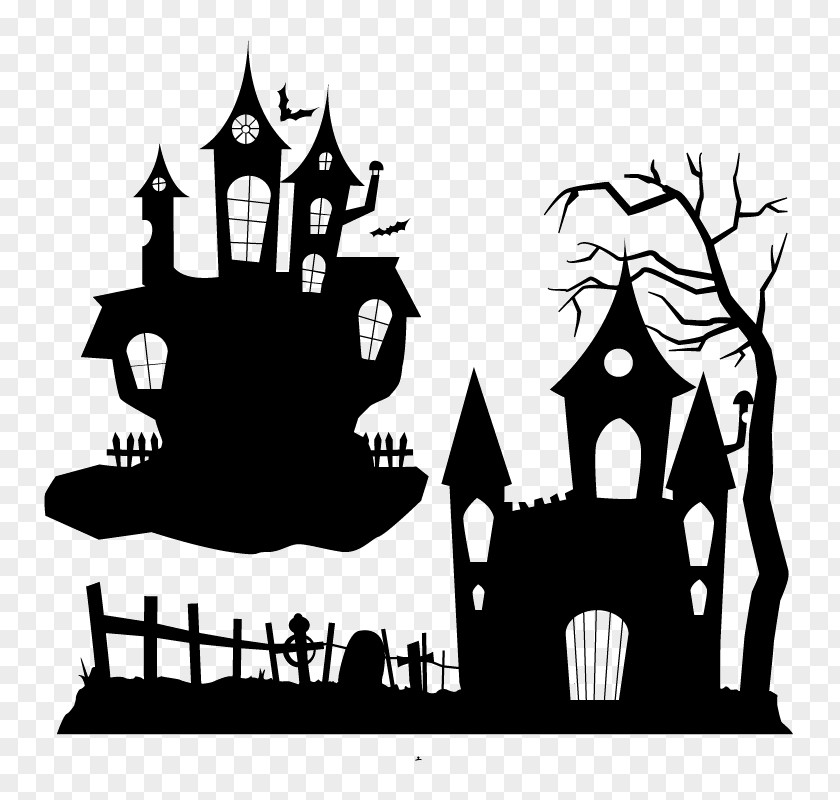 Halloween Haunted House Silhouette Ghost Party Clip Art PNG