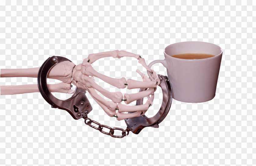 A Skeleton In Handcuffs Coffee Hand Stock Photography PNG