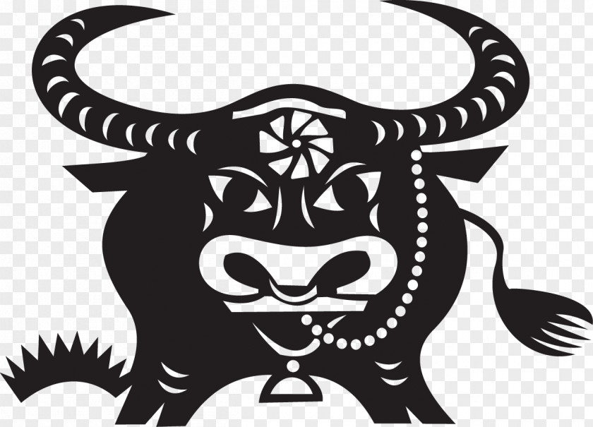 Fourteen Chinese Zodiac Ox Papercutting Vector Graphics Image PNG