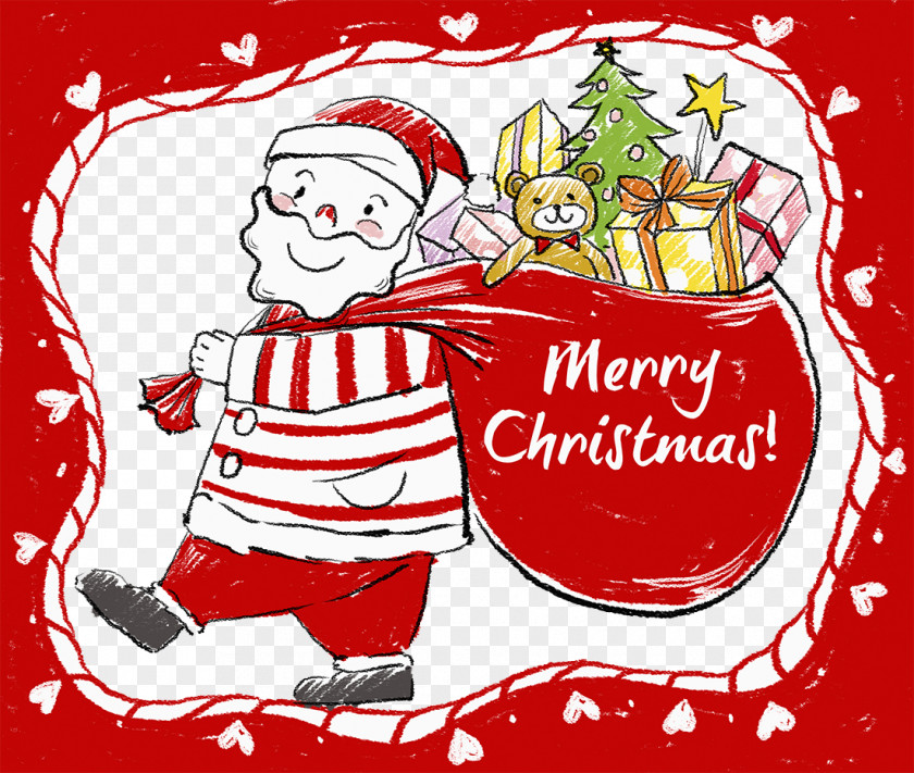 Lovely Style Santa Claus Hand-painted Illustrations Père Noël Christmas Tree Gift PNG