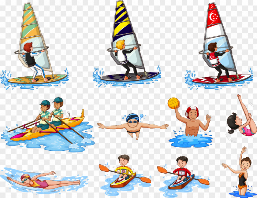 Sailing Swimming Motion Vector Characters Sail Boating Clip Art PNG