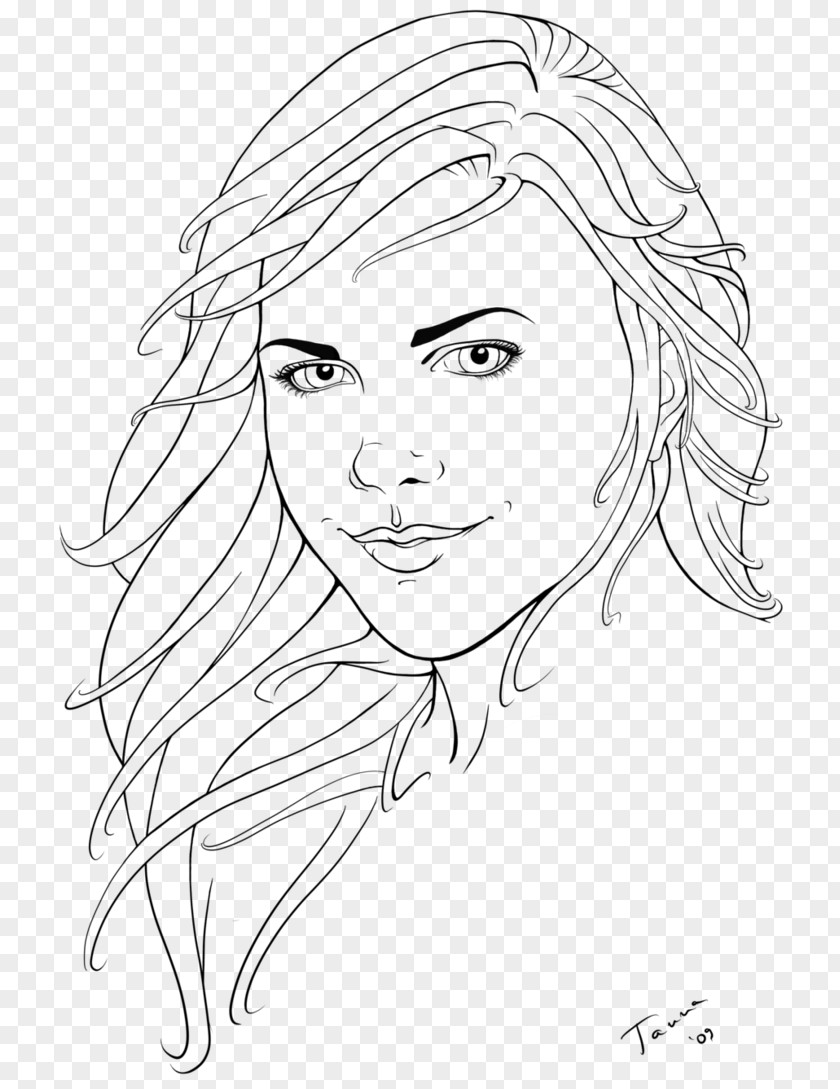 Colored Hair Line Art Drawing Smile Color PNG