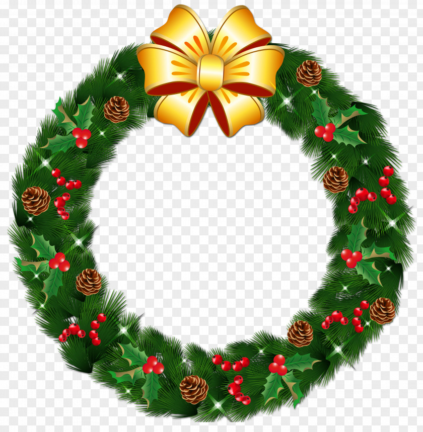 Transparent Christmas Pine Wreath With Gold Bow Clipart Garland Clip Art PNG