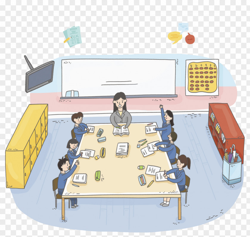 Meeting Staff Cartoon Table Illustration PNG