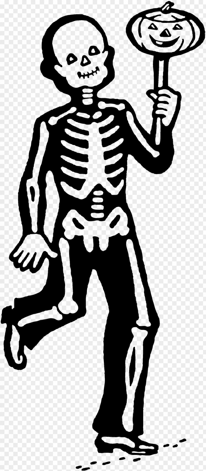 Skeleton Line Art Monochrome PNG