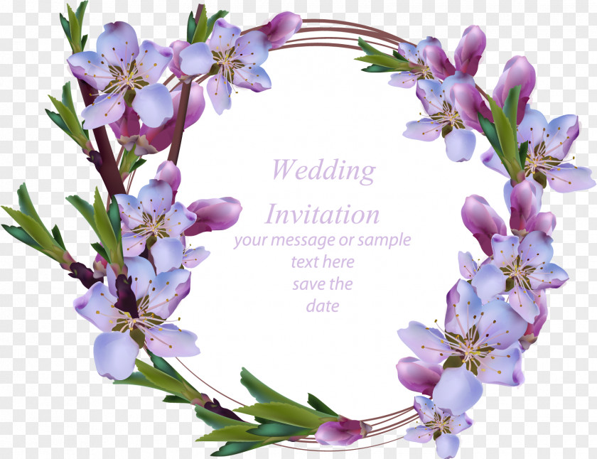 Vector Hand Painted Purple Wreath Wedding Invitation Flower Stock Illustration Euclidean PNG