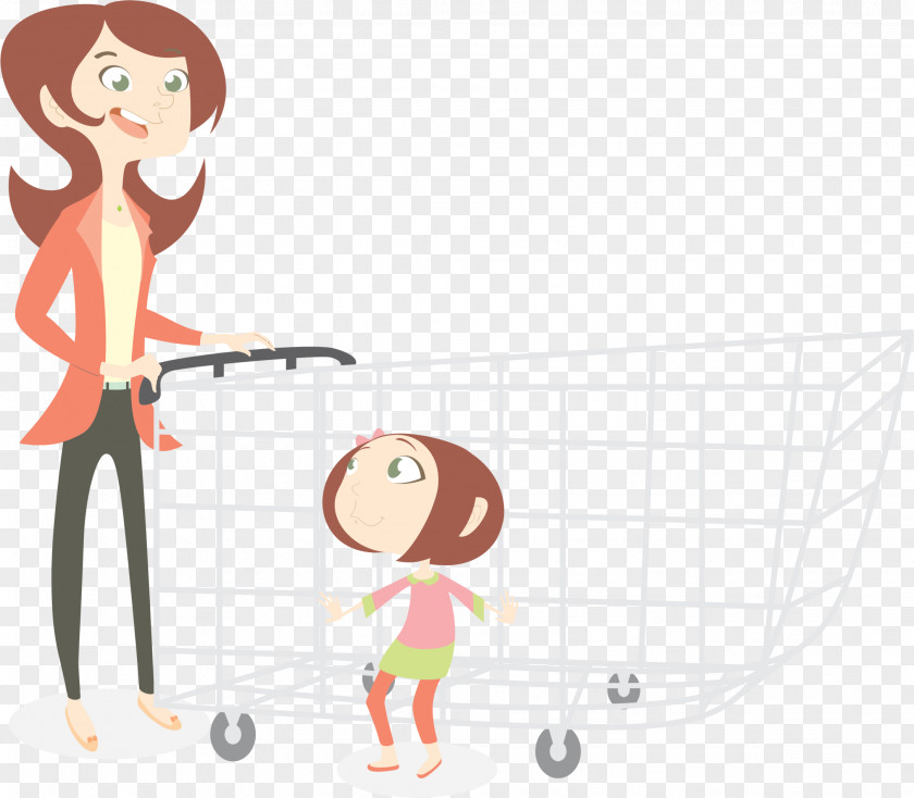 Mom Mother Shopping Cart Daughter Clip Art PNG