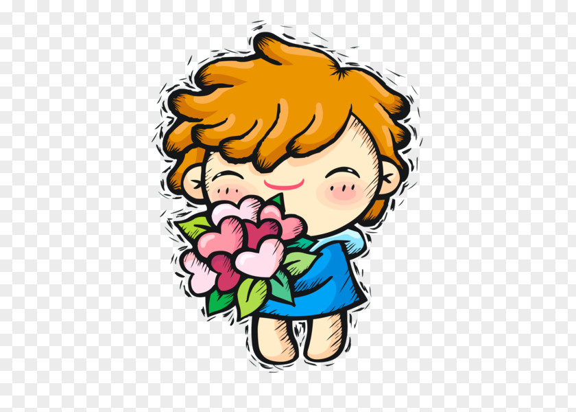Boy Holding A Bouquet Of Love Q-version Significant Other Illustration PNG