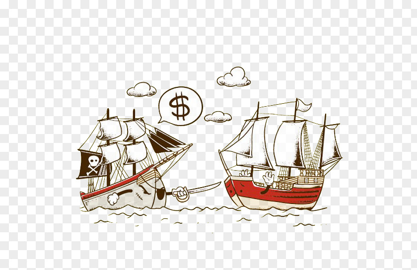 Hand-painted Pirate Ship T-shirt Drawing Piracy Illustrator Illustration PNG
