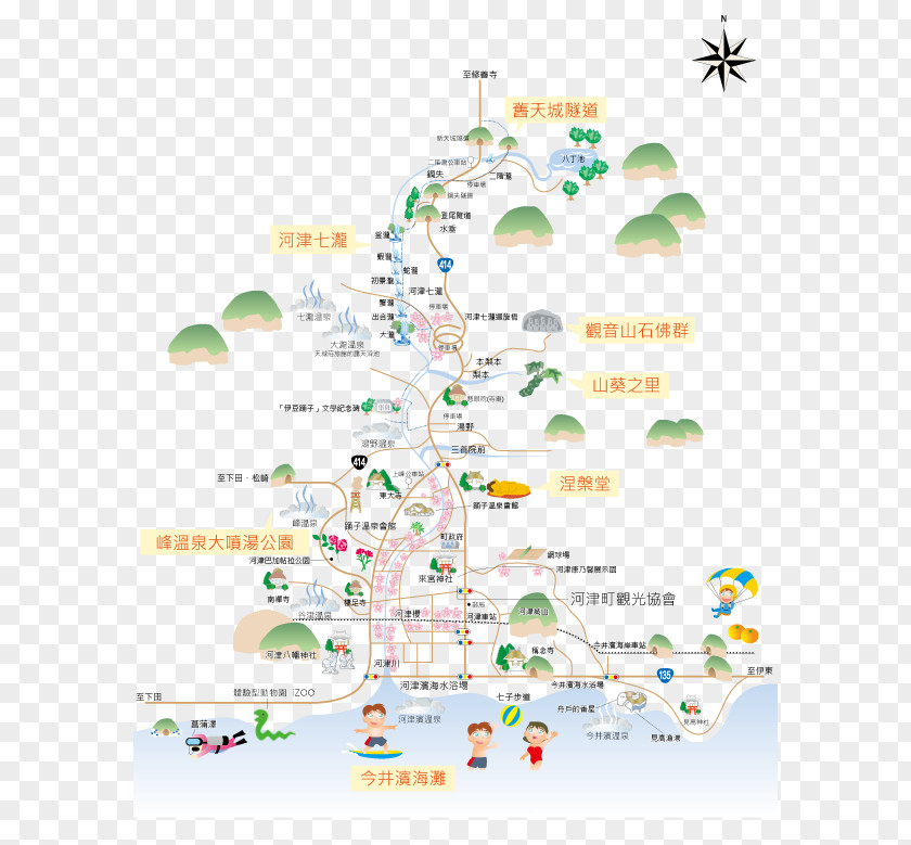 Map Izu Peninsula Shimoda Kawazu Nanadaru Waterfall Shuzenji Onsen Ryokan Cooperative PNG