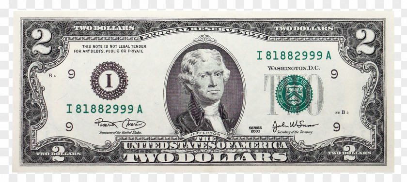 Two Dollar Bill United States Two-dollar One-dollar Banknote PNG