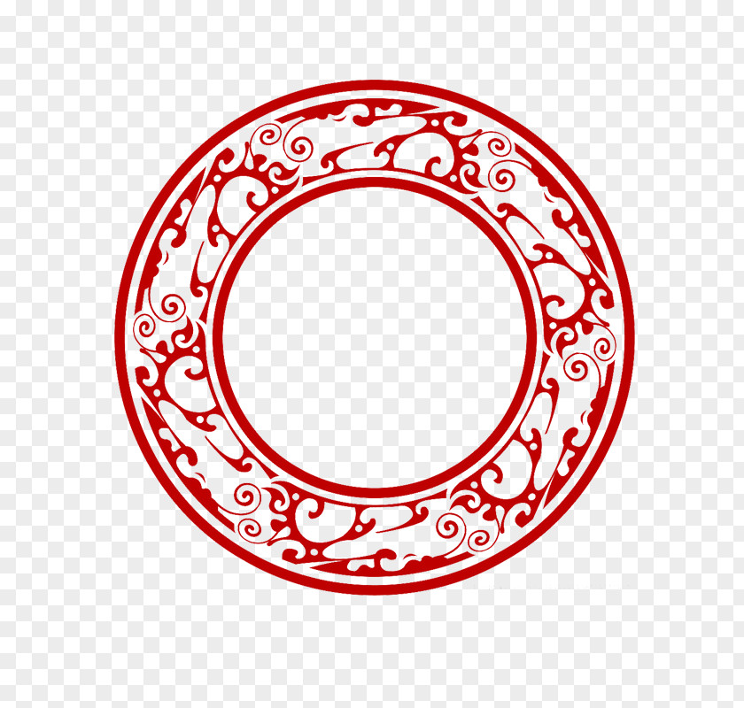 Red Antique Circle Chinoiserie Picture Frame PNG