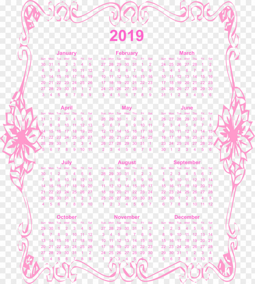 Year 2019 Calendar. PNG