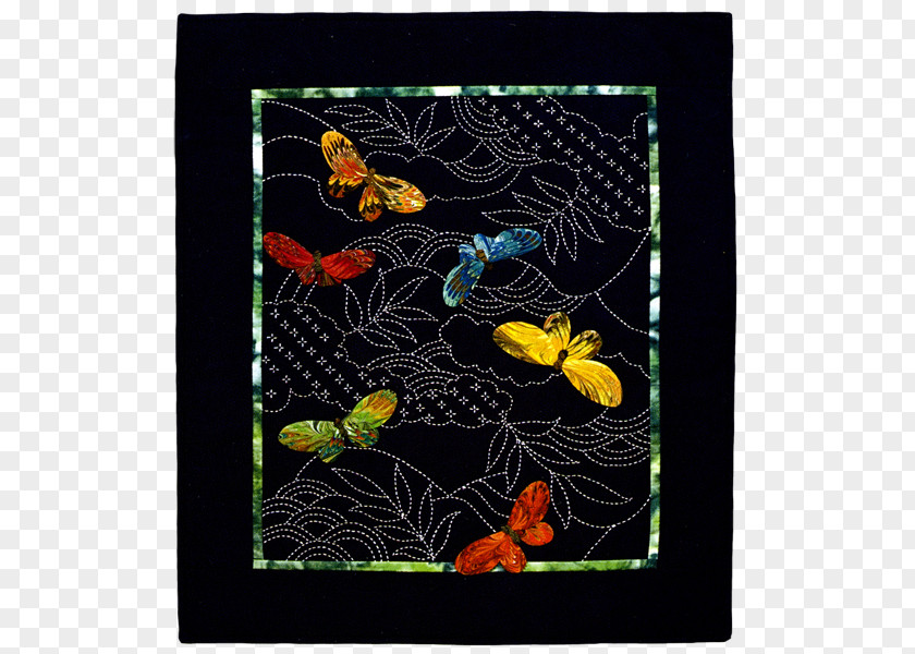 Butterflies Float Easy Japanese Quilt Style Pattern Quilting Sashiko Stitching PNG
