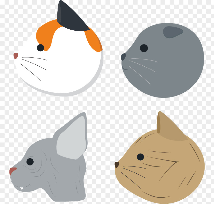 4 Cats Side Whiskers Cat Cartoon Drawing PNG