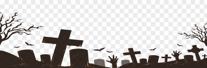 Black And White Cemetery Halloween PNG