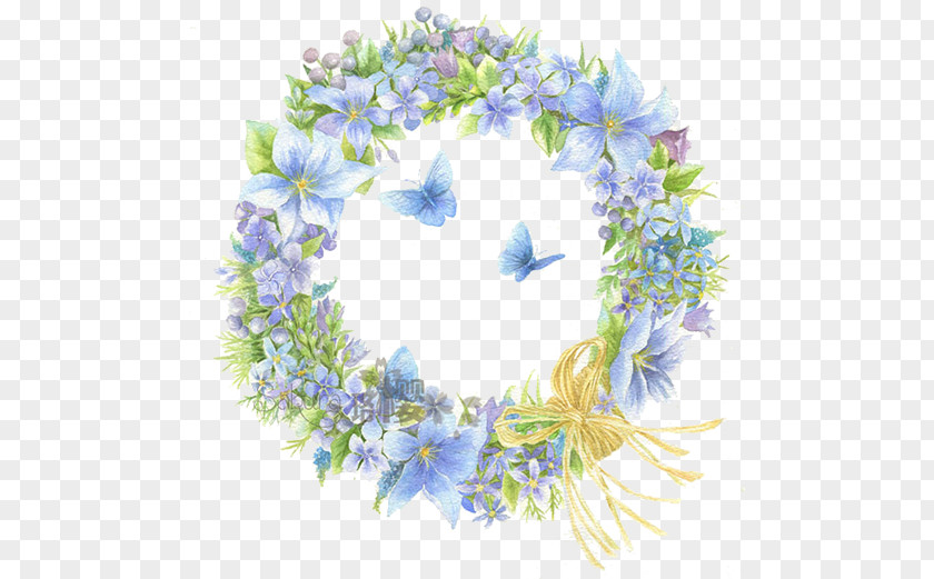 Blue Garland Floral Design Wreath Butterfly Fairy PNG