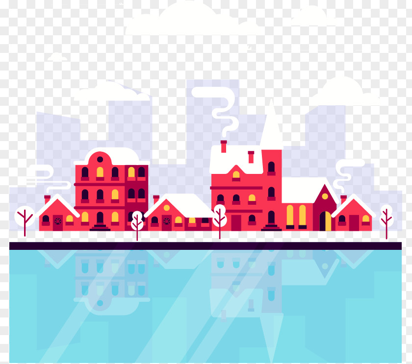 Lakeside Town Building House Illustration PNG