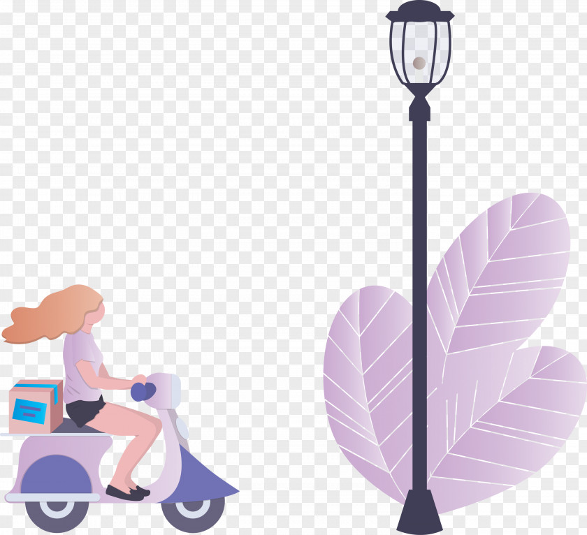 Street Light Motorcycle Delivery PNG