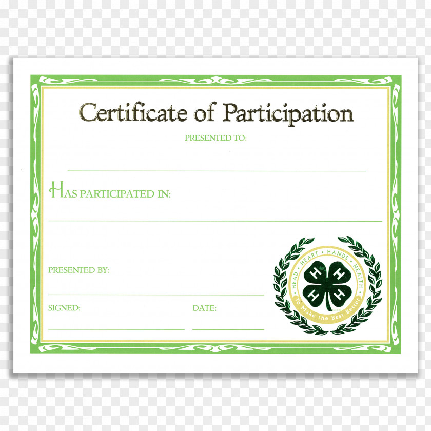 4-H Life Skills Participation Certificate Student PNG