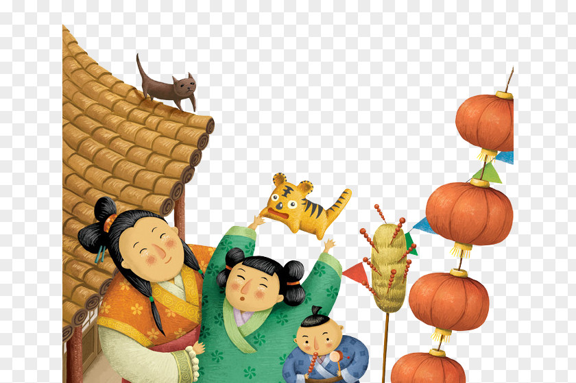 Chinese New Year Cartoon Lantern Festival Illustration PNG