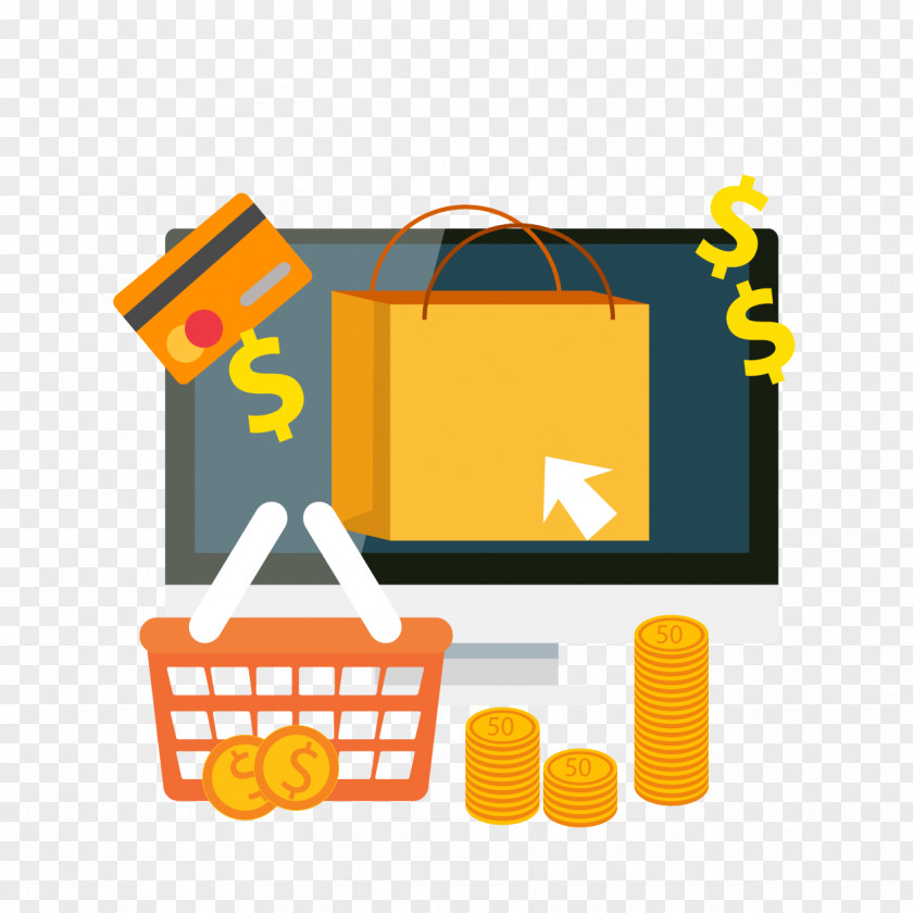 Vector Flat Computer Currency Online Shopping File PNG