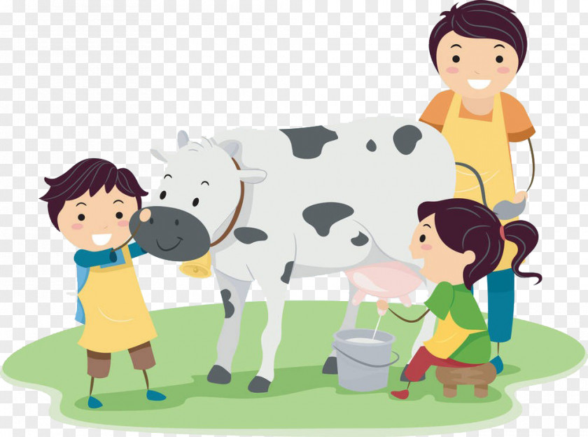 Whole Family Milking Dairy Cattle Milk Clip Art PNG