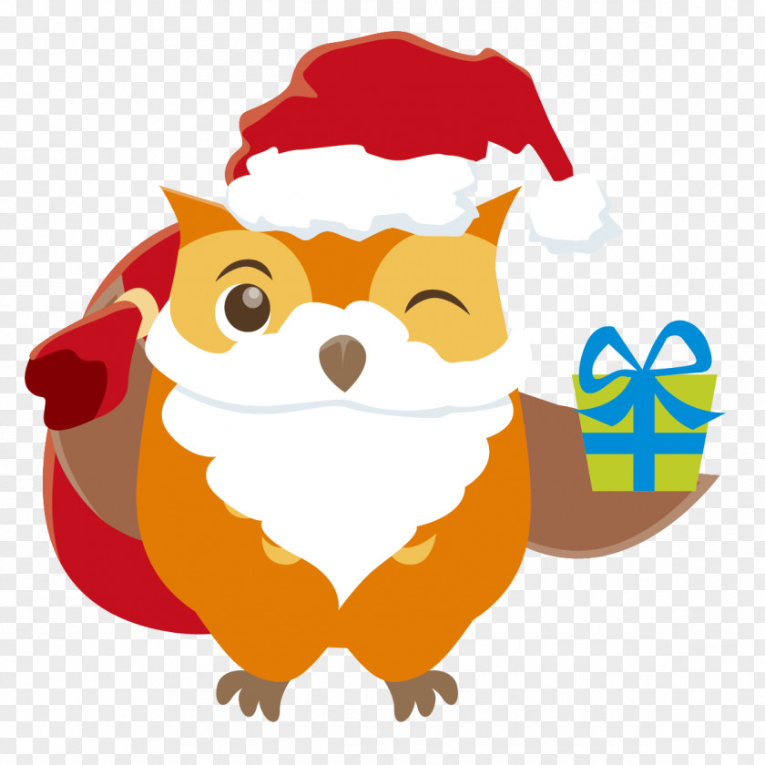 Vector Owl Send Gift Santa Claus Christmas Clip Art PNG