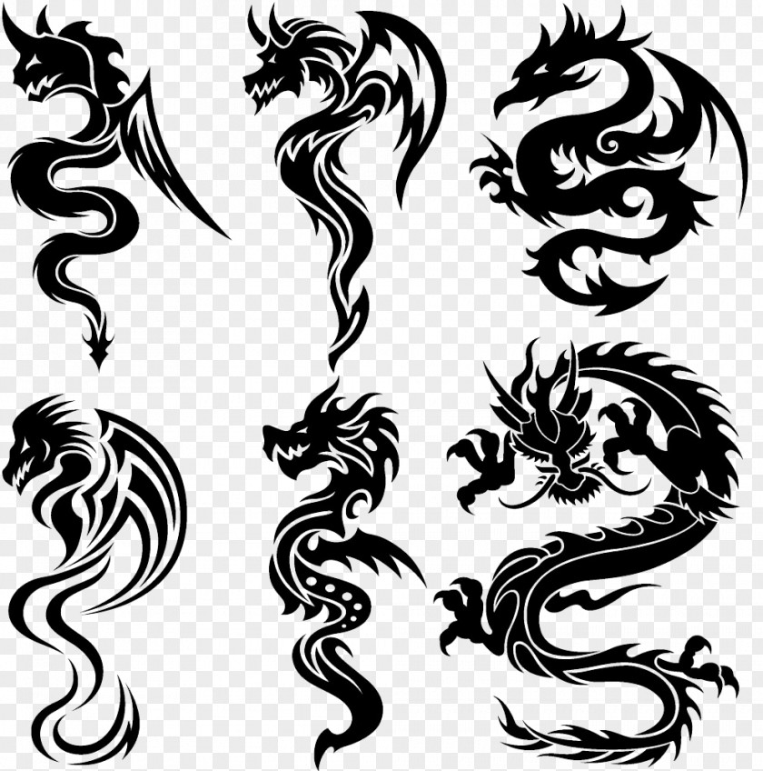 Vector Dragon Tattoo Chinese Tribe PNG
