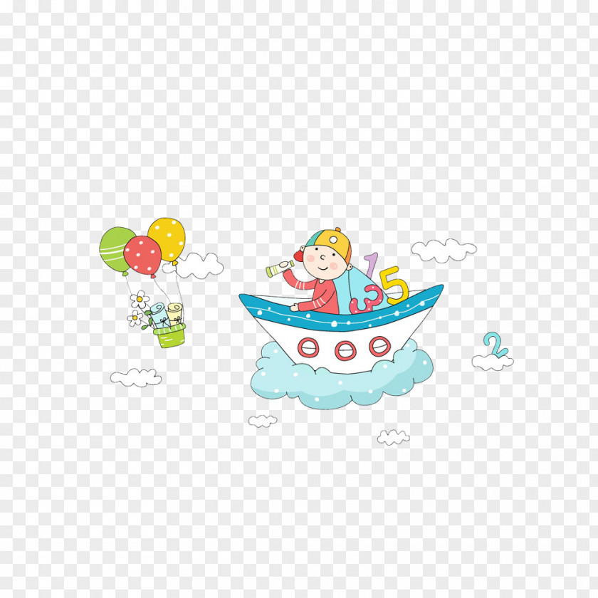 Boat And Children's Balloons Child Cartoon PNG