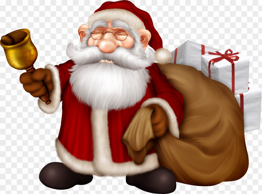 Cartoon Santa Claus Christmas Tree Jingle Bell PNG