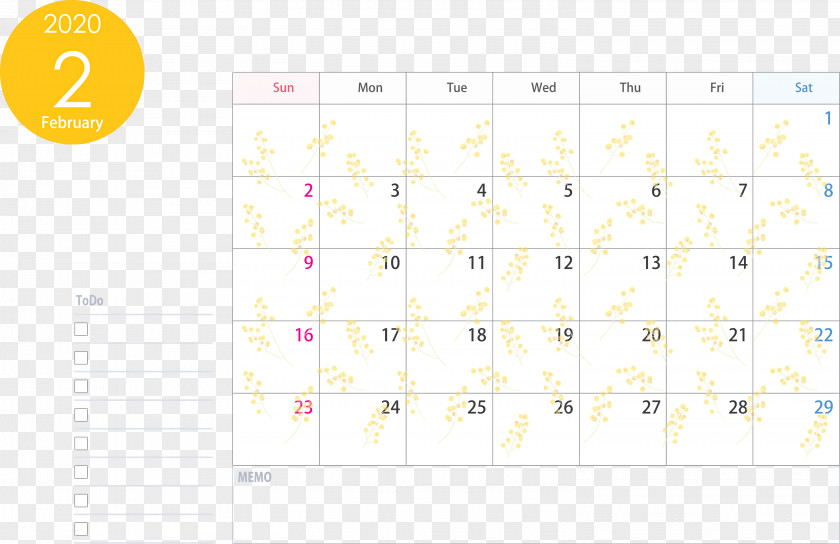 February 2020 Calendar Printable PNG