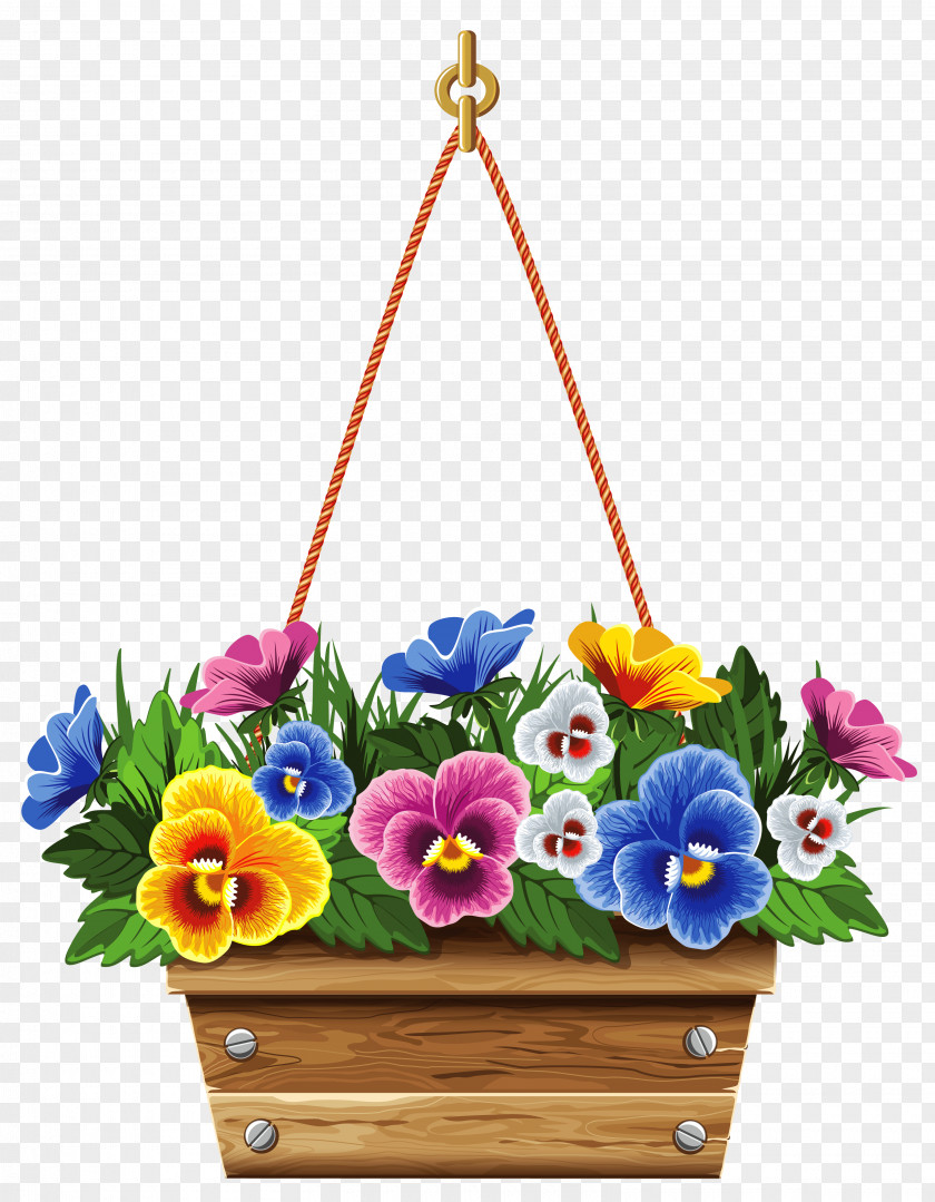 Hanging Box With Violets Clipart Picture Flowerpot Basket Clip Art PNG