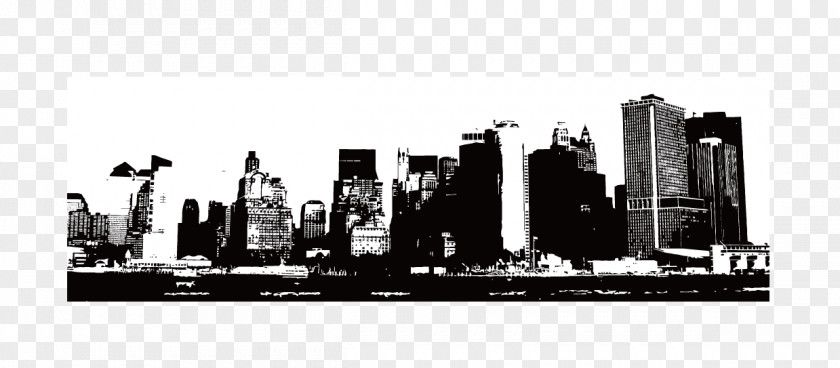 City ​​building,City Silhouette,Hand Painted Skyline Building Illustration PNG