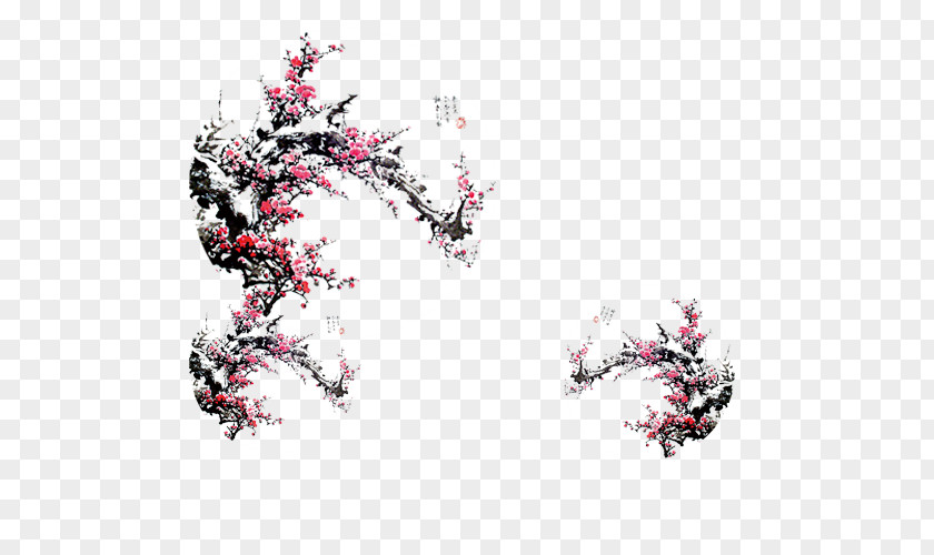 Plum Flower Ink Wash Painting PNG