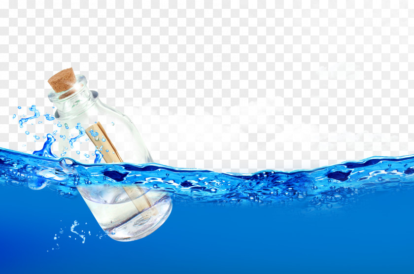 Seawater Bottle Drifting Download Illustration PNG
