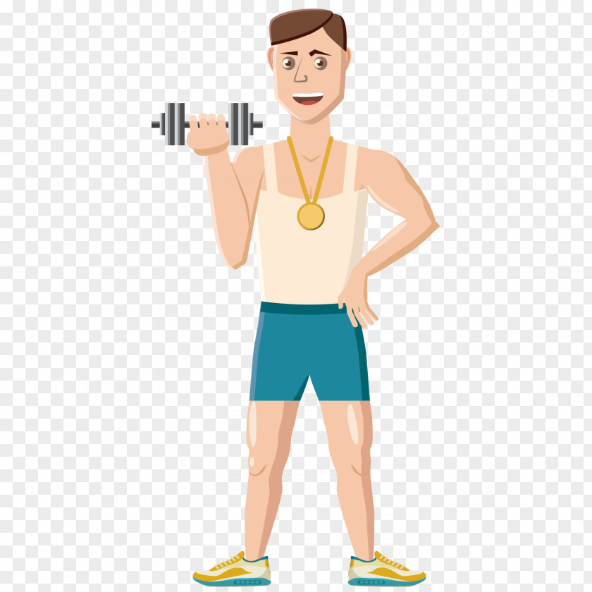 The Boy Holding Barbell Cartoon Physical Fitness PNG