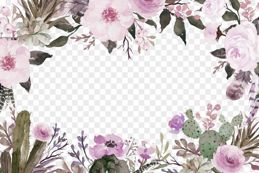 Purple Fresh Flowers Border Texture Cut Watercolor Painting PNG
