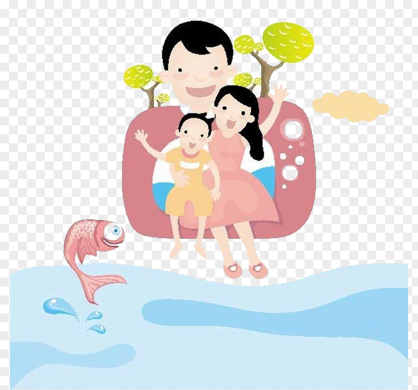 Creative Cartoon Seaside Child Pattern Family PNG
