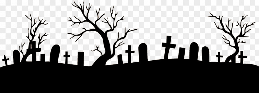 Graveyard Footer PNG Footer, silhouette of tombstones and trees clipart PNG