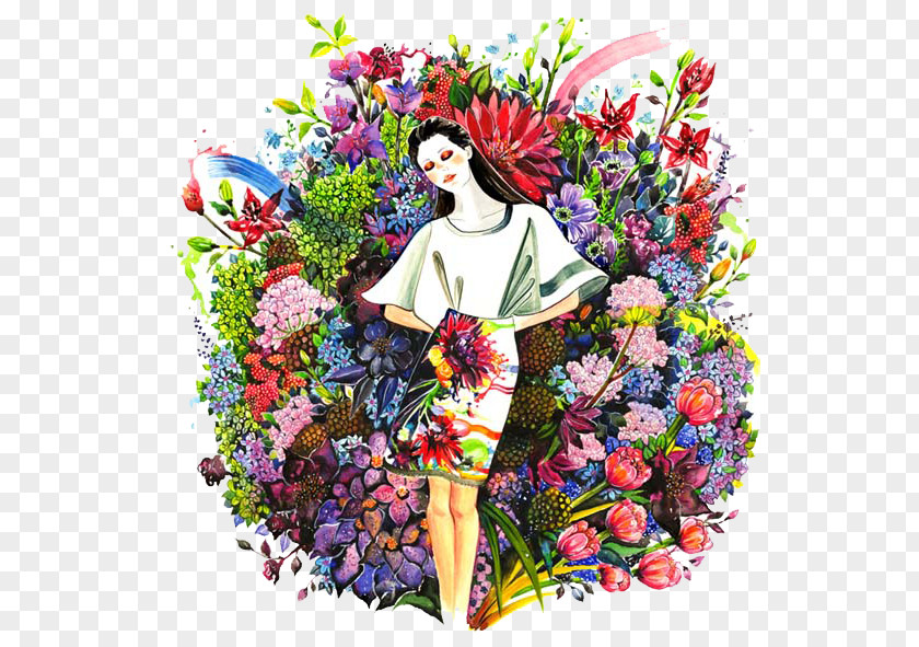 Hand-painted Flowers Women Fashion Illustration Illustrator Drawing PNG