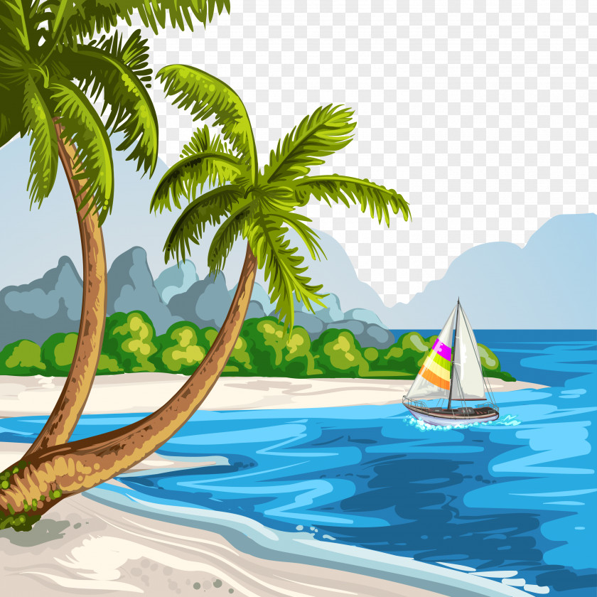 Vector Beach Drawing Theatrical Scenery Illustration PNG