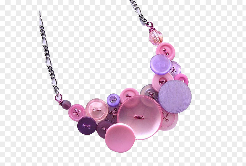 Fantasy Button Pendant Necklace Pink Rhinestone Snap Fastener PNG