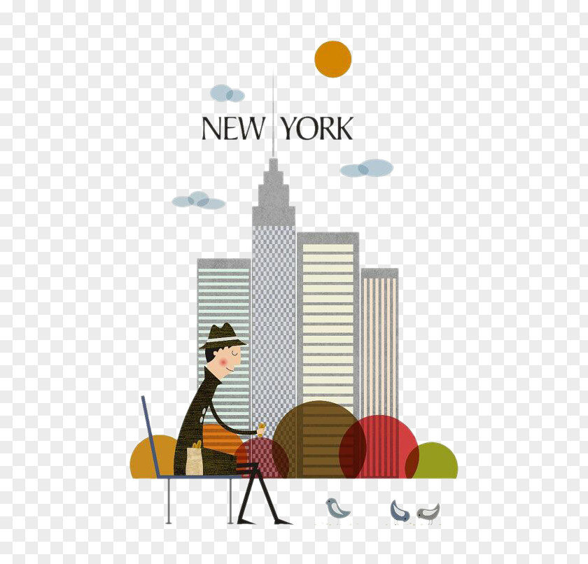 New York City And Man Poster Art Illustration PNG