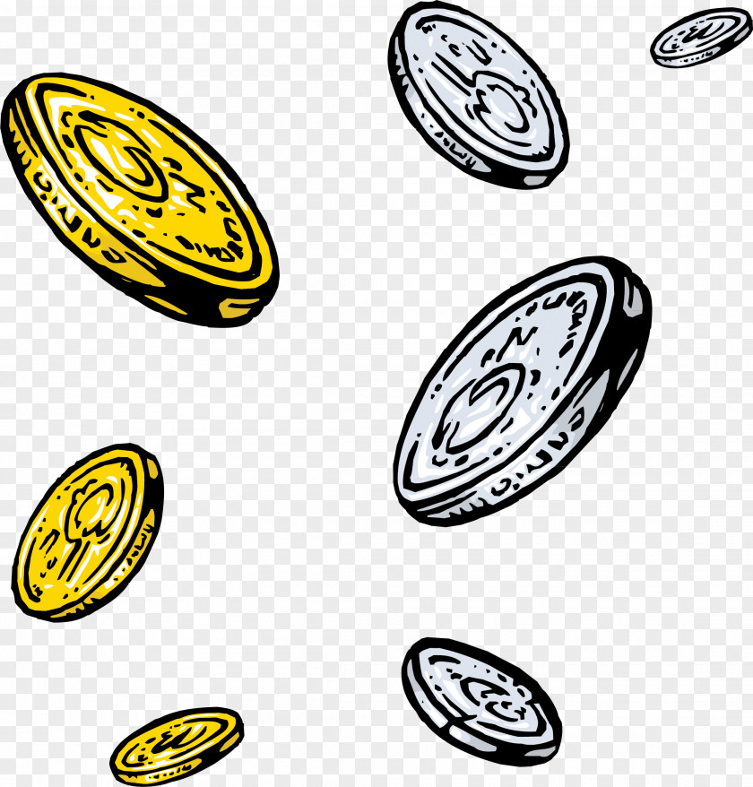 Scattered Vector Gold Silver Coins Coin PNG