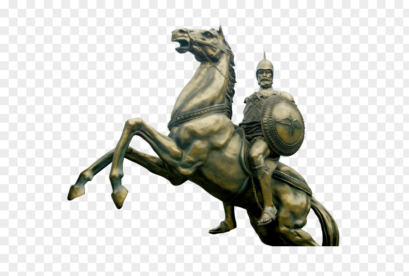 European Bronze Sculpture Warrior On Horseback Statue Art PNG