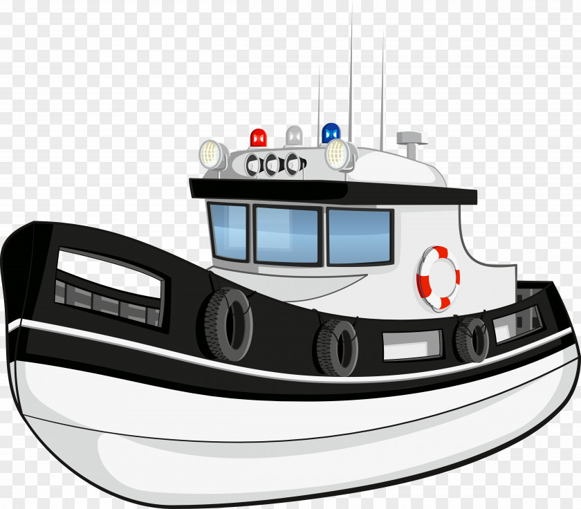Vector Ship Cartoon Police Watercraft Illustration PNG