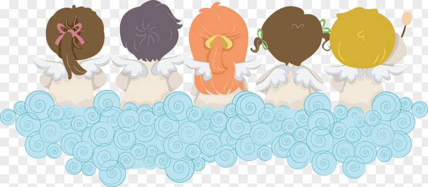 Sitting On The Clouds Of Five Angels Child Drawing Angel Euclidean Vector Illustration PNG